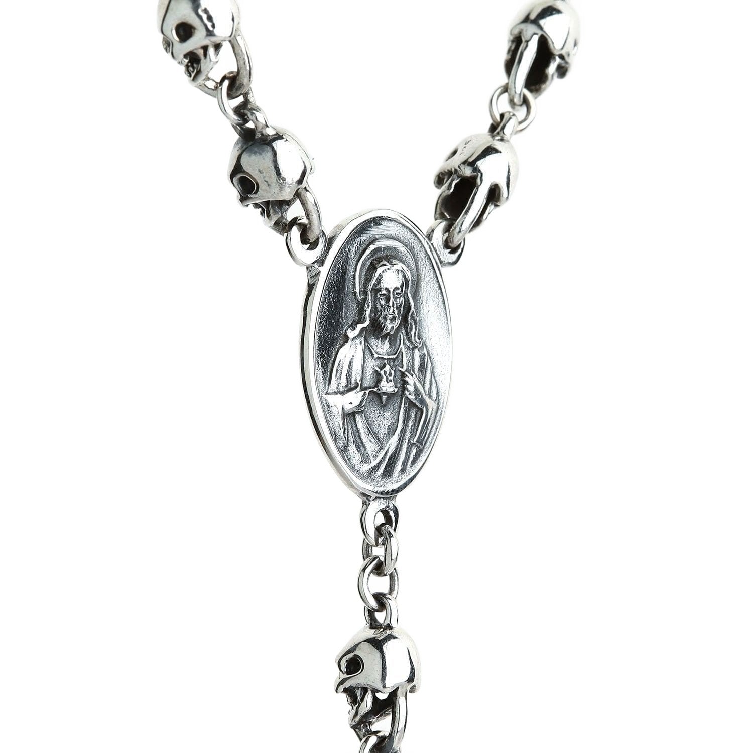 Crucifix Gothic Cross Necklace – Solid 925 Sterling Silver Memento Mori Rosary Inches cm)