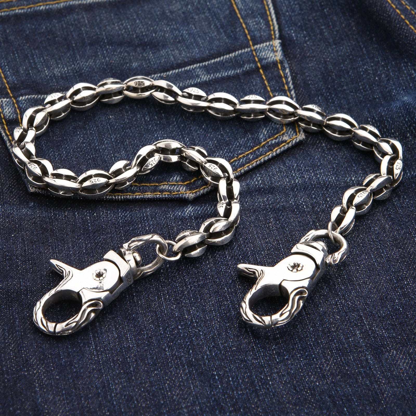 Sterling Silver Flame Wallet Chain