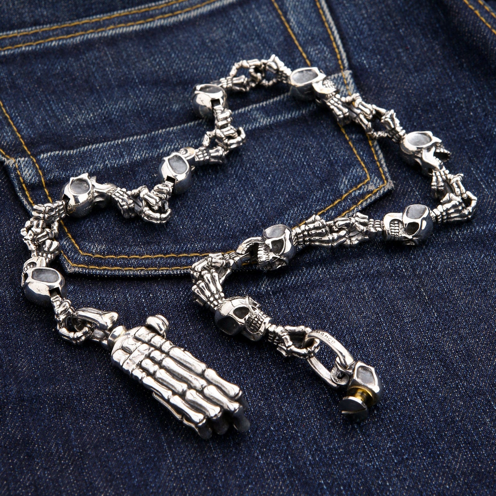 Sterling Silver Skull Skeleton Biker Wallet Chain