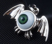 Sterling Silver Green Eyeball Gothic Wings Pendant-Bikerringshop
