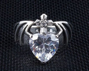 Silver Diamond Heart Bat Wings Ring-Bikerringshop