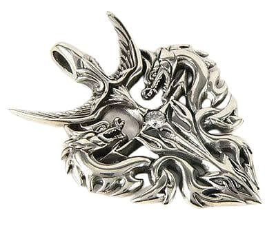 Knight Warrior Silver Double Dragon Pendant Bikerringshop