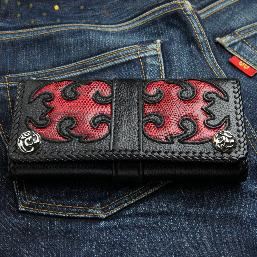 Portefeuille biker à trois volets en cuir véritable motif scorpion