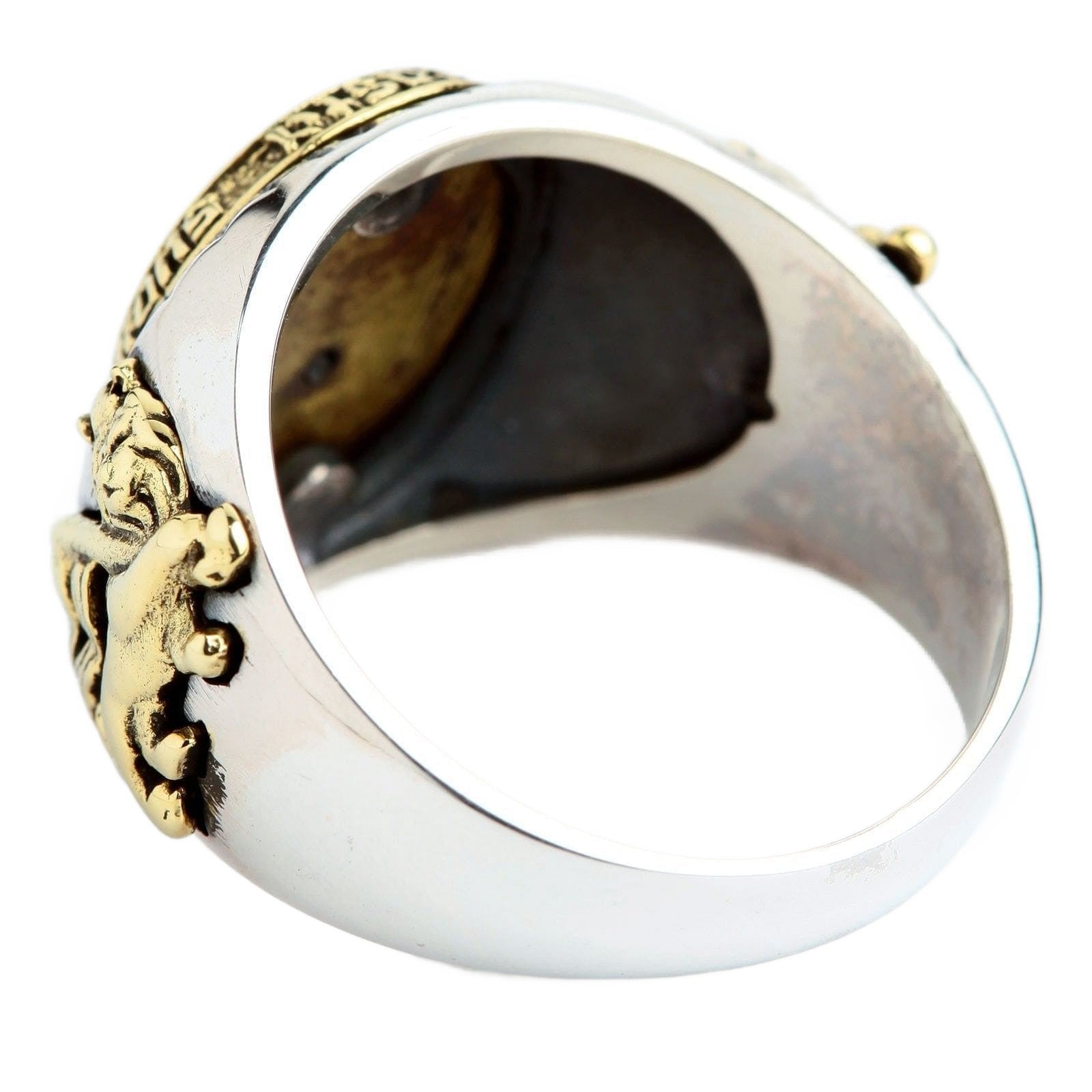 남성용 대마잎 반지 | 실버 & 골드 라스타 라이언 디자인