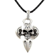 silver armor skull pendant leather necklace
