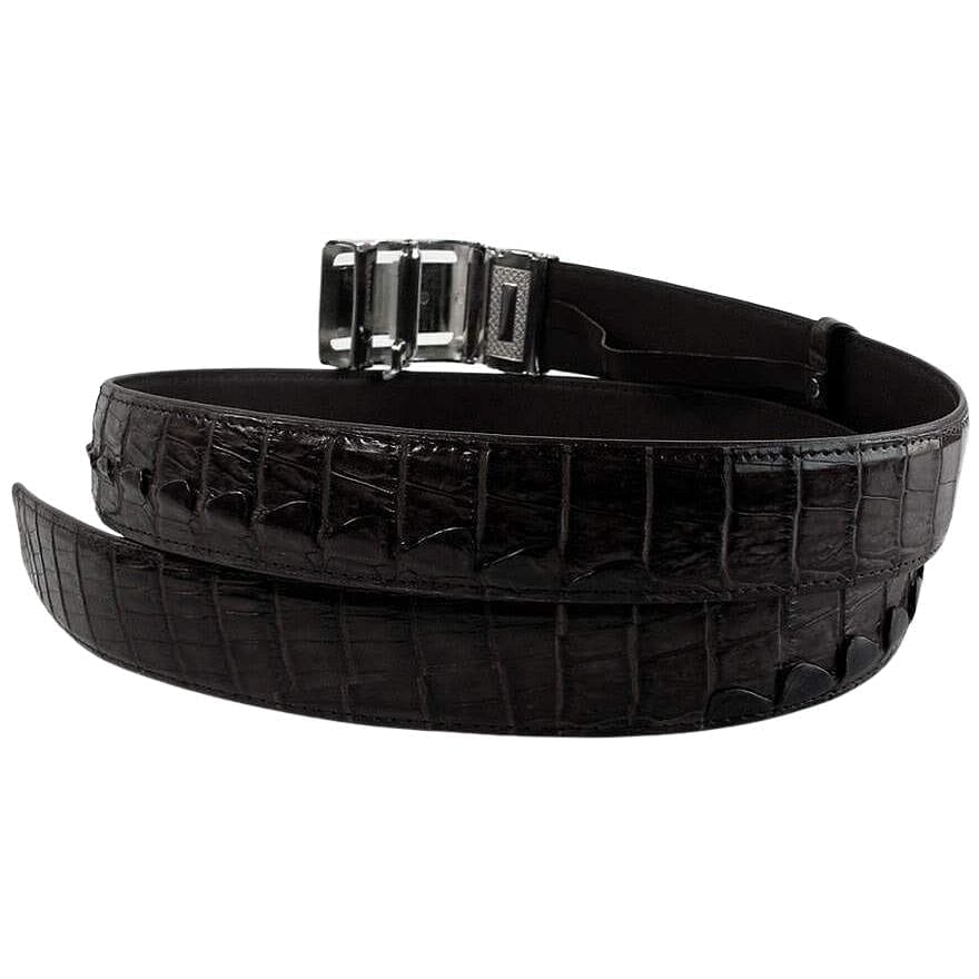 Black Double Side Genuine Handmade Crocodile Skin Belt Buckle Hermès/ LV  Size 36