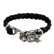 Silver Dragon Head Leather Chain Bracelet