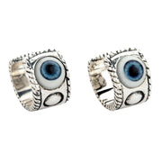 Sterling Silver Evil Eye Eyeball Ear Cuff Earrings-Bikerringshop