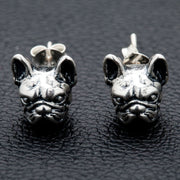 Sterling Silver French Bulldog Head Earrings-Bikerringshop