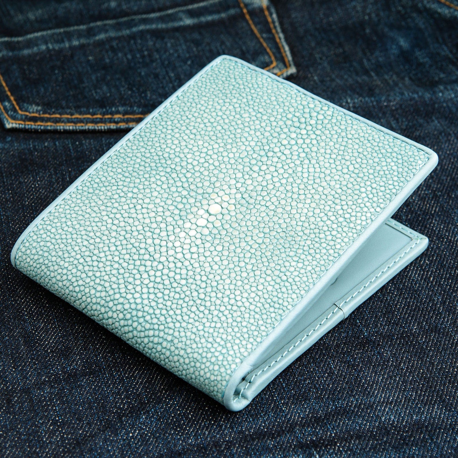 Cobalt Blue Bird Chichi Huipil Distressed Tan Leather Wallet
