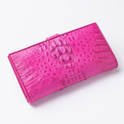 pink crocodile hornback leather long womens wallet