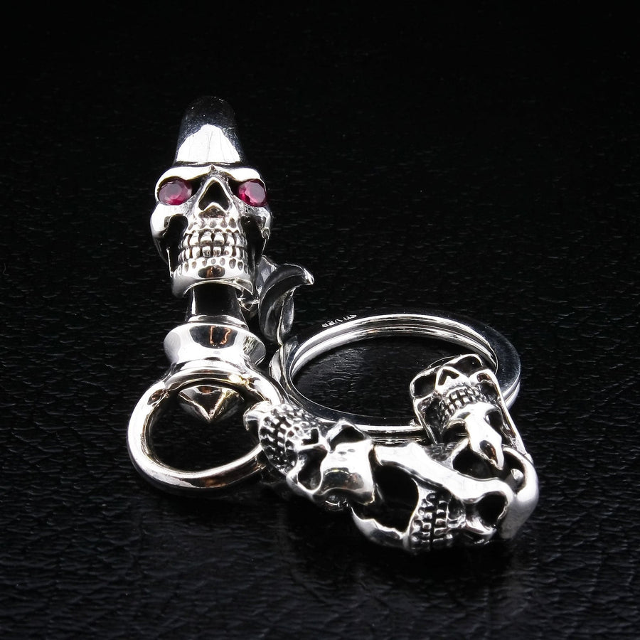 Porte-clés Gothic Devil Skull Sterling Silver Biker Key Chain