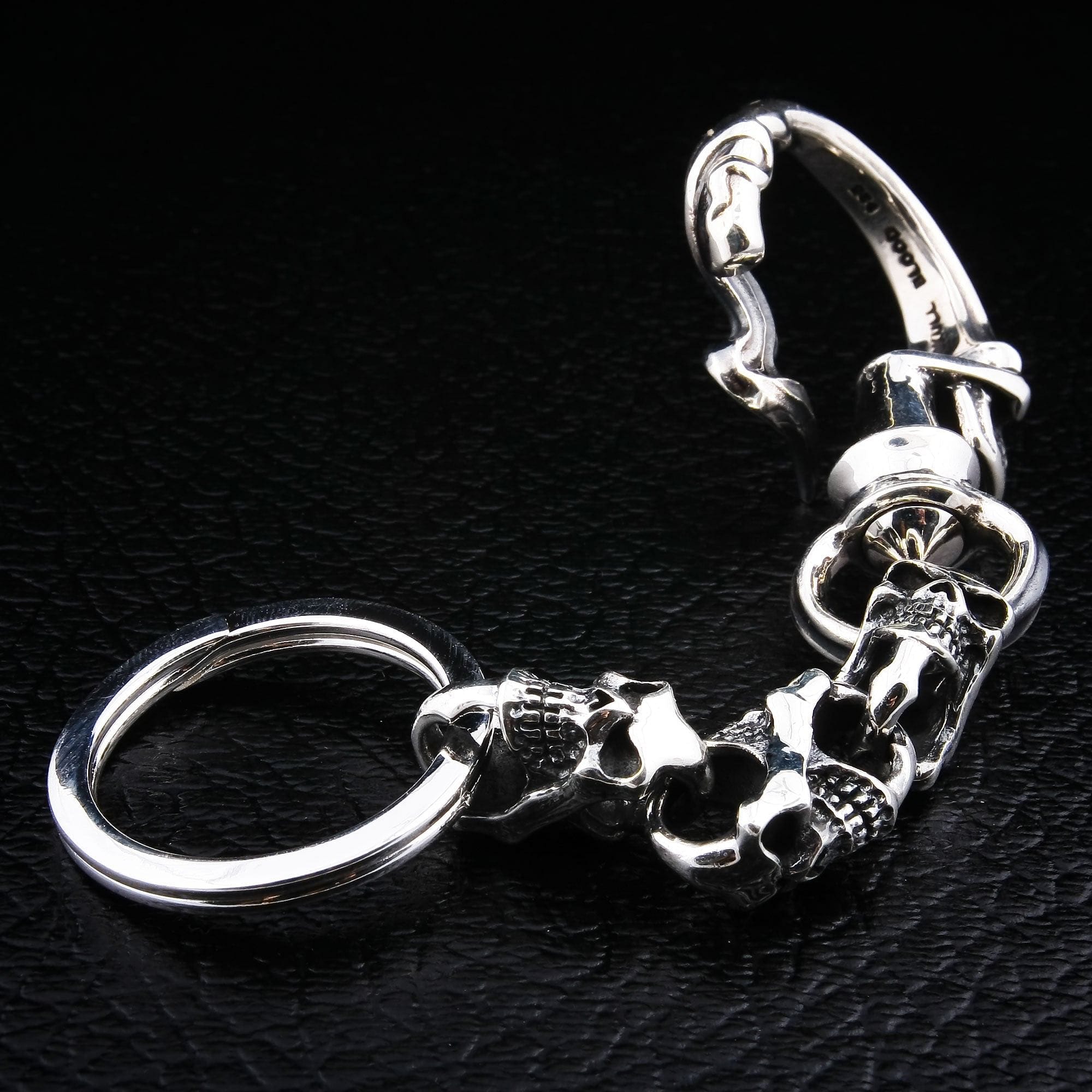 Gothic Devil Skull Sterling Silver Key Chain