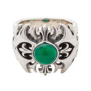 silver green agate mens ring