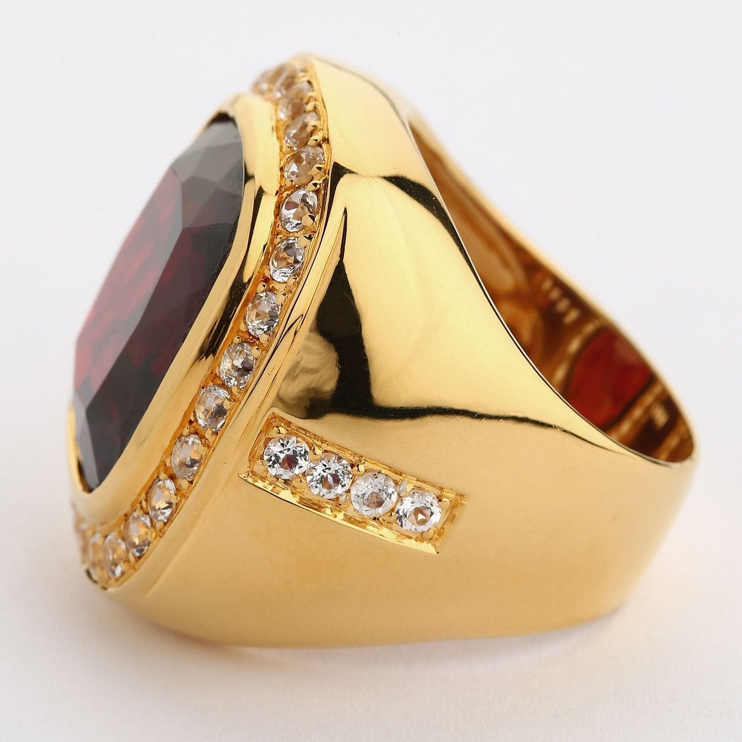 14K Yellow Gold Men's Ruby Ring Oval Synthetic Ruby Nugget Design Size 10 -  Colonial Trading Company