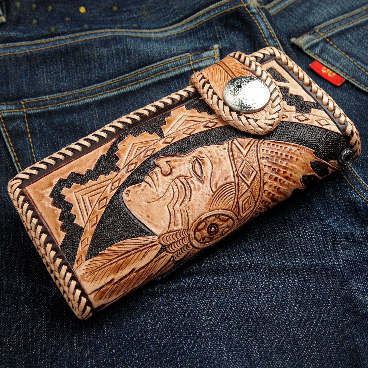 Native Handwallet Native American Chief Wallet — Headdress Front to Back