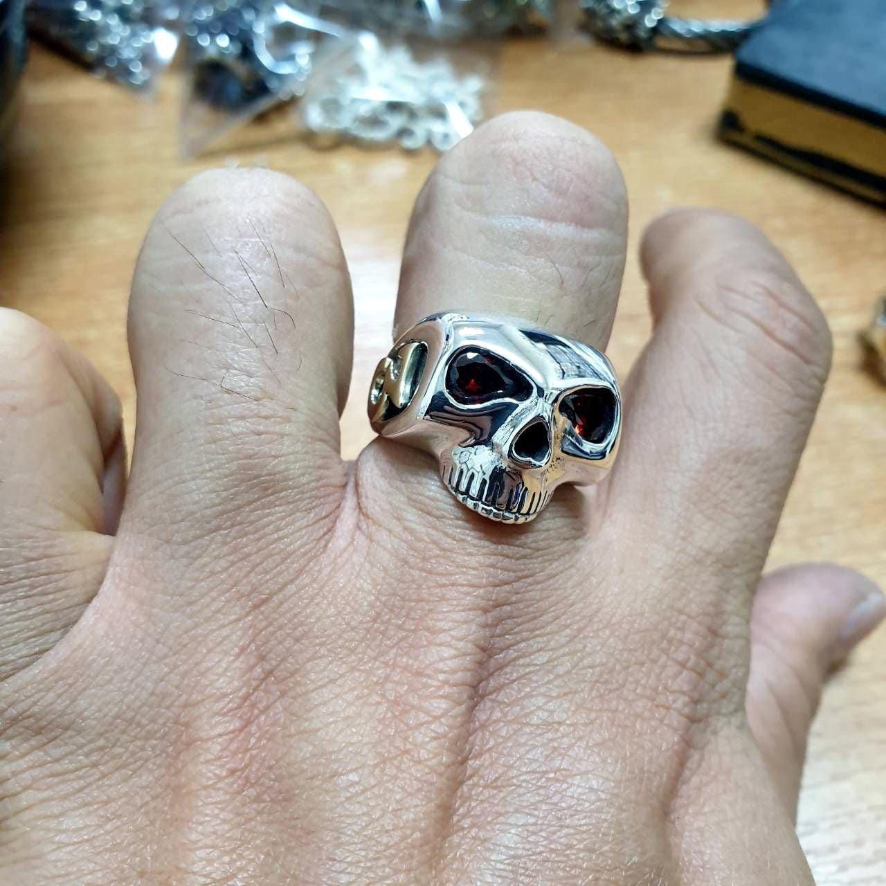 The Groovy Inc. - Johnny Depp silver Skull Ring with golden symbols, 2 ruby  eye stones and 3 forehead diamonds encrusted | Facebook