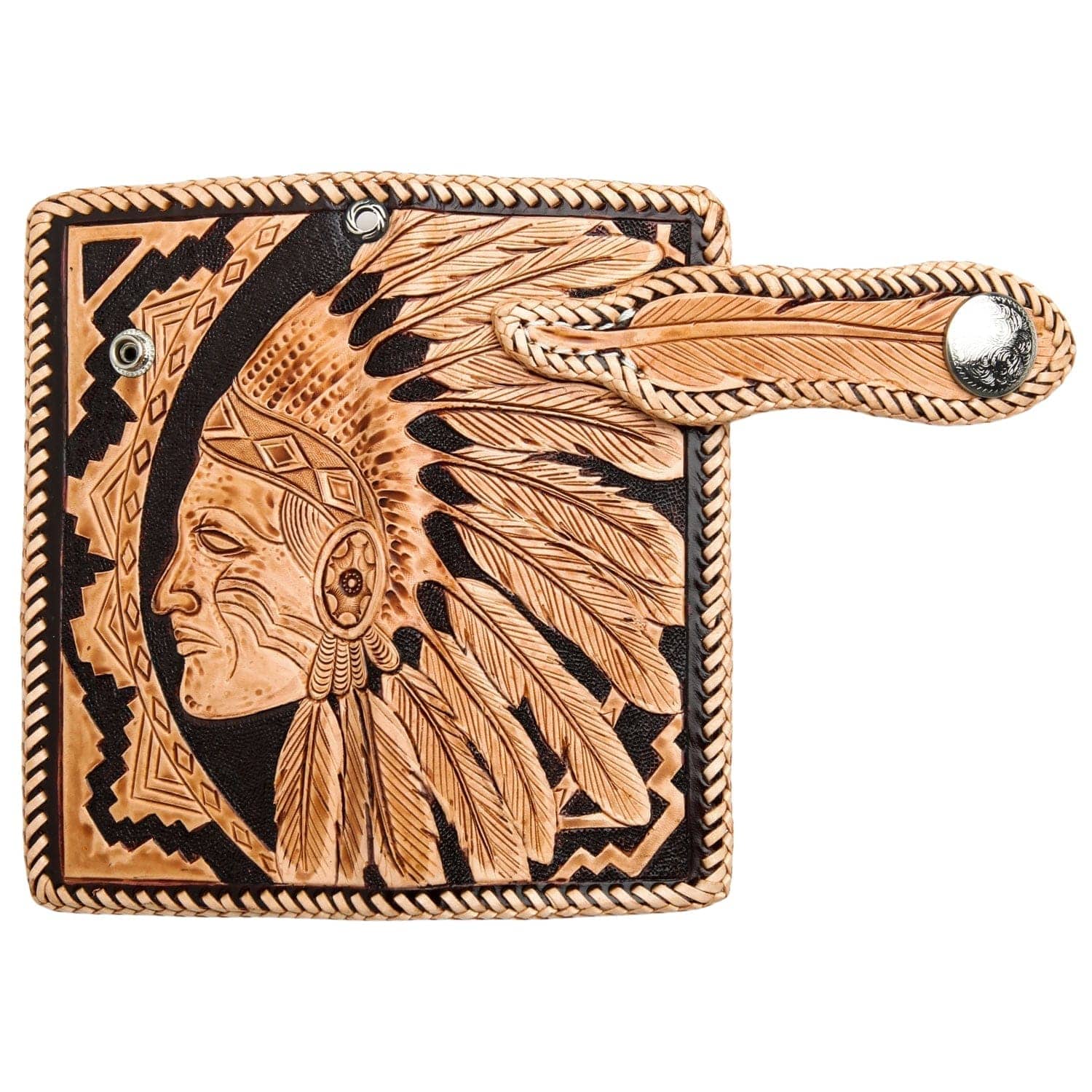 Native Handwallet Hand-Carved Native American Leather Wallet | Biker Long Walle