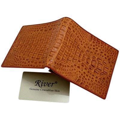 Authentic River Crocodile Skin Men's Bifold Big Head Leather Dark Brown  Wallet at  Men's Clothing store