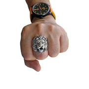 Lion Head Sterling Silver Mens Ring