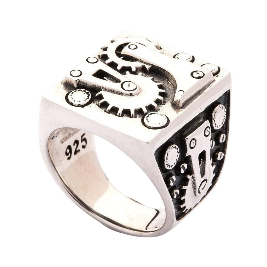 rings with gears Mechanical Engine Biker Ring — 20g Solid .925 Sterling Silver Size 6