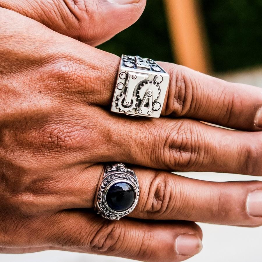 gear rings jewelry Mechanical Engine Biker Ring — 20g Solid .925 Sterling Silver