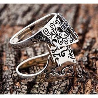 Black Cross 925 Sterling Silver Medieval Armor Rocker Ring