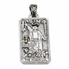 A men's solid sterling silver pendant shaped like The Magician tarot card from the Rider-Waite deck.