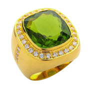 Yellow Gold Men's Huge Natural Green Peridot Ring