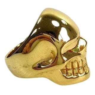 Metalic Yellow Gold Brass Skull Ring