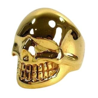 Metalic Yellow Gold Brass Skull Ring