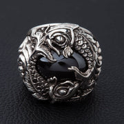 Black Onyx Japanese Koi Sterling Silver Gothic Ring