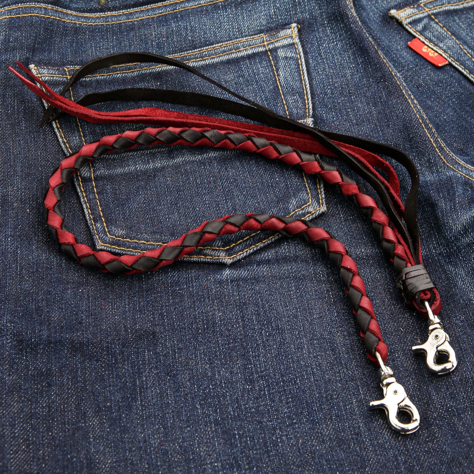 Red & Black Braided Genuine Leather Wallet Chain