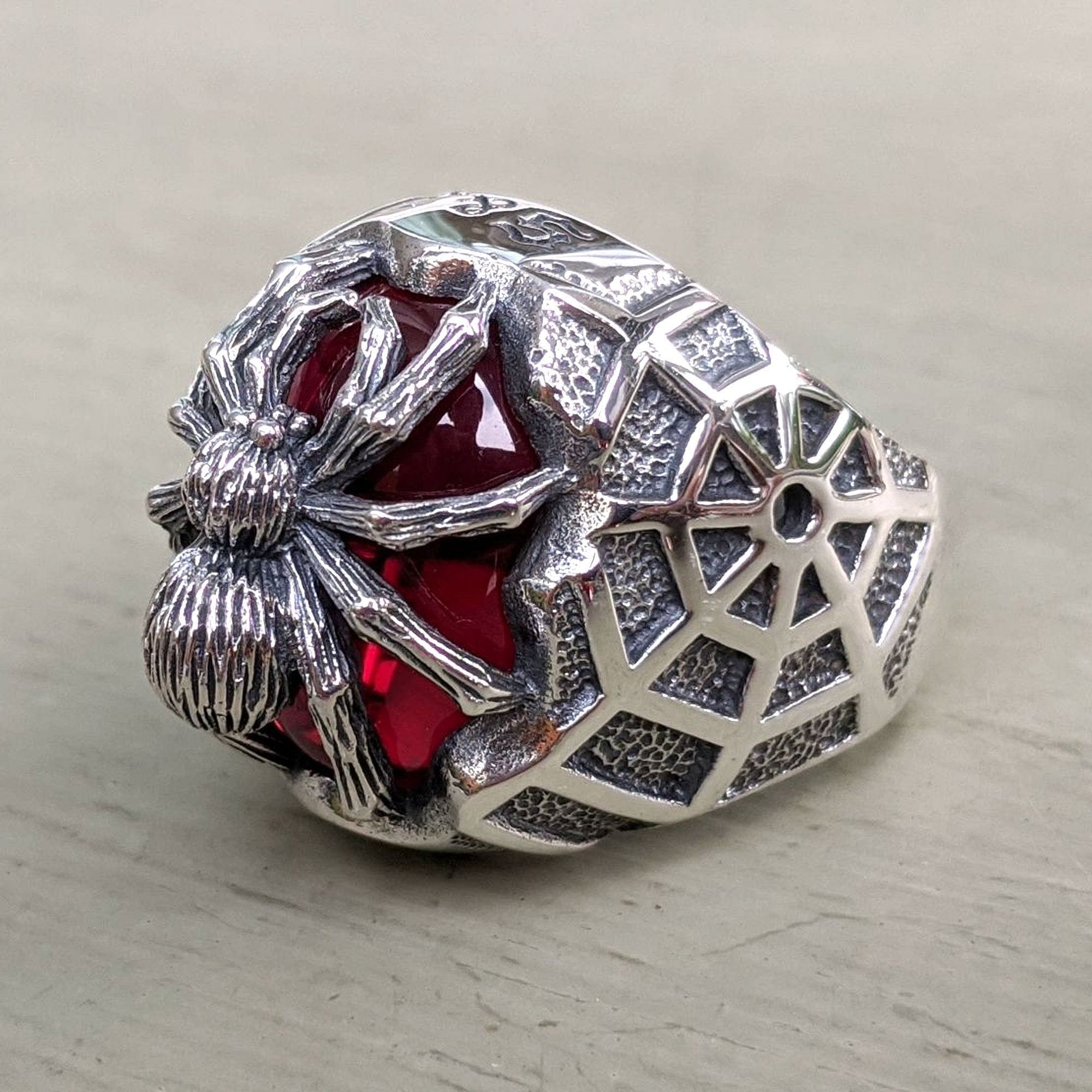 Spider Rinestone Red 925 Sterling Silver Red Stone Spider Ring