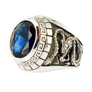 Sapphire Japanese Tiger Dragon Sterling Silver Mens Ring