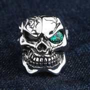 Sterling Silver Mens Emerald Green Eye Skull Rings