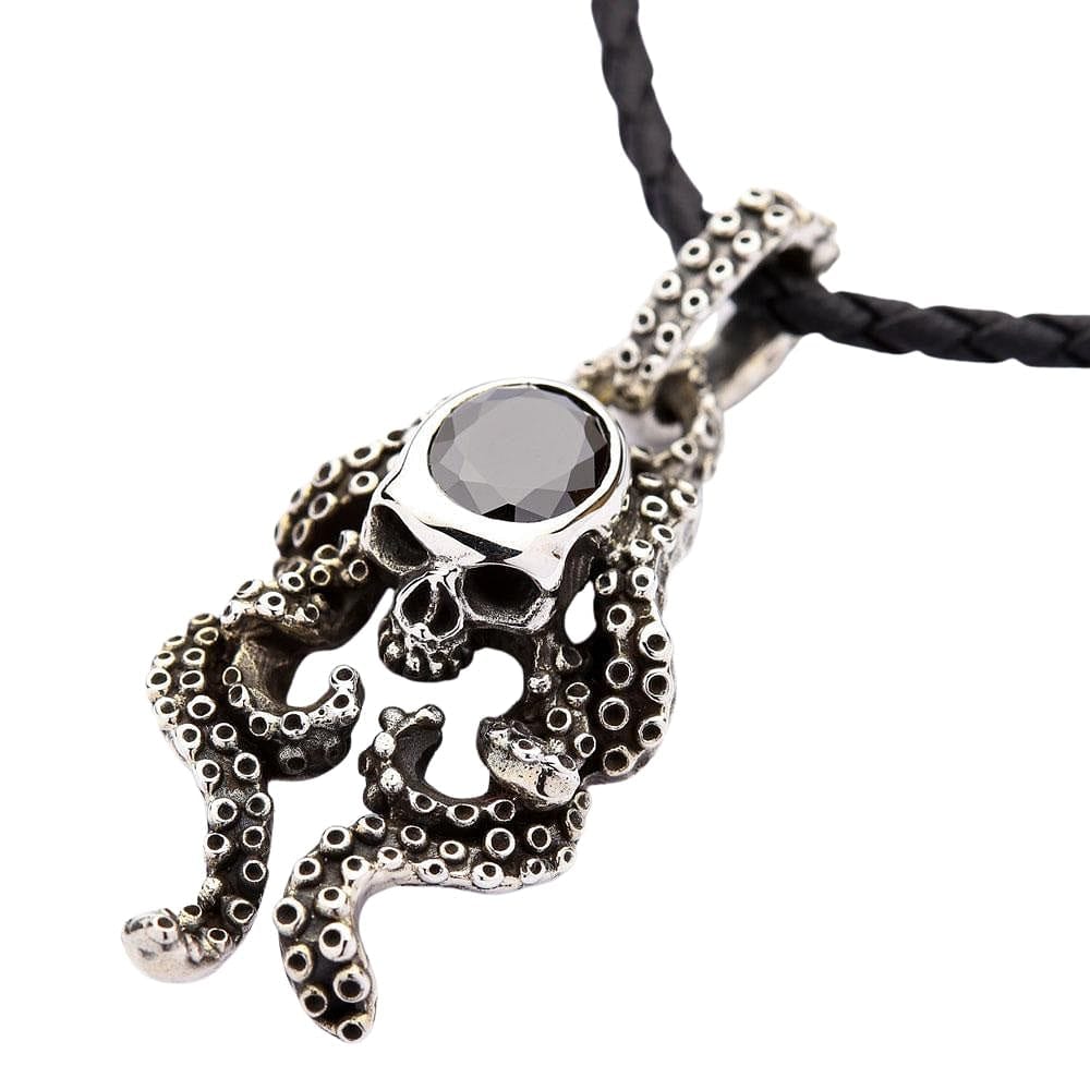 Black Onyx Octopus Skull Sterling Silver Gothic Pendant