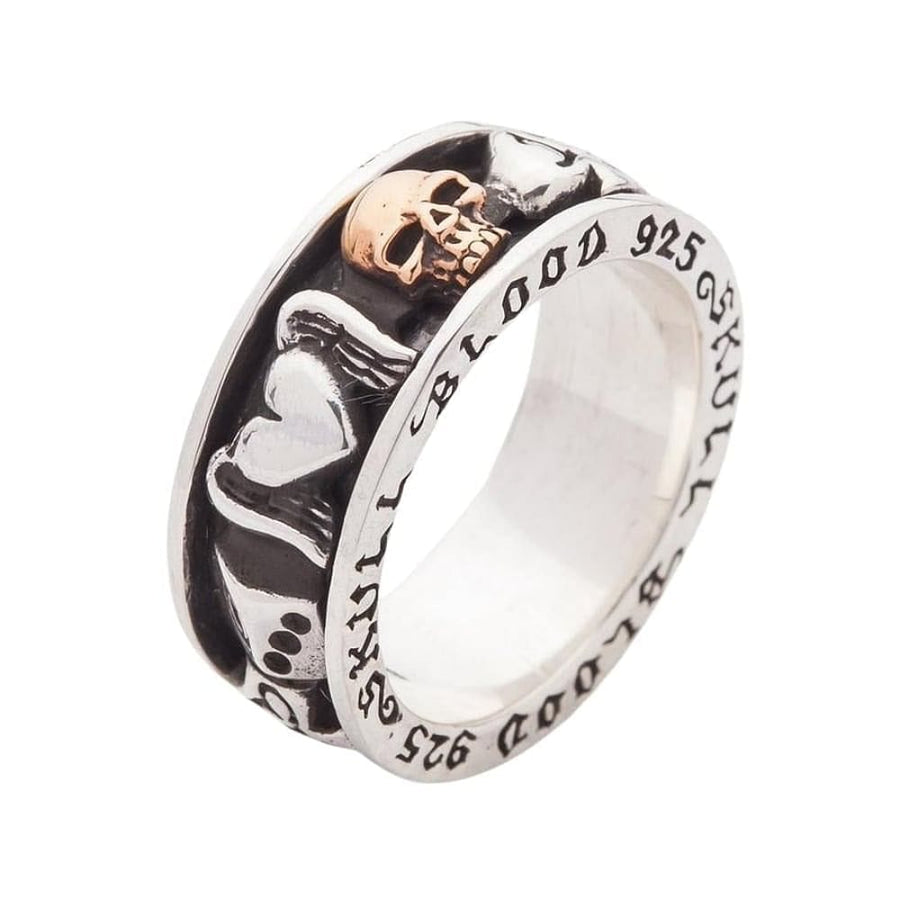 L'interno dell'anello spinner cranio che mostra le incisioni "SKULL BLOOD 925".