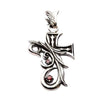 Vista anteriore del pendente a croce in argento sterling con accenti di zircone cubico rosso vivace.