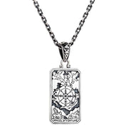 The Wheel of Fortune tarot card pendant shown on a sterling silver chain.